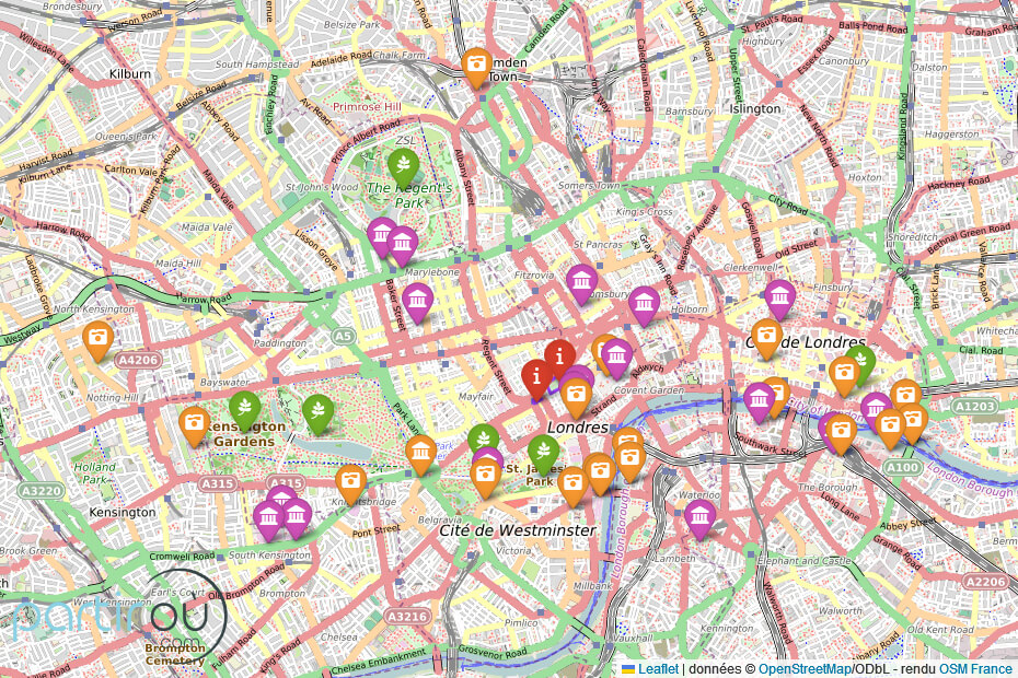 Carte interactive des activits  faire  Londres